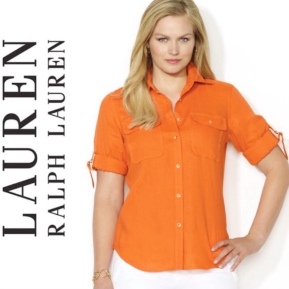 Orange Linen Button Down